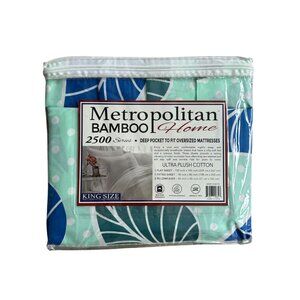 METROPOLITAN 2500 Series King Palm Leaf Print Tropical Size Sheet Set w/ Pillowc